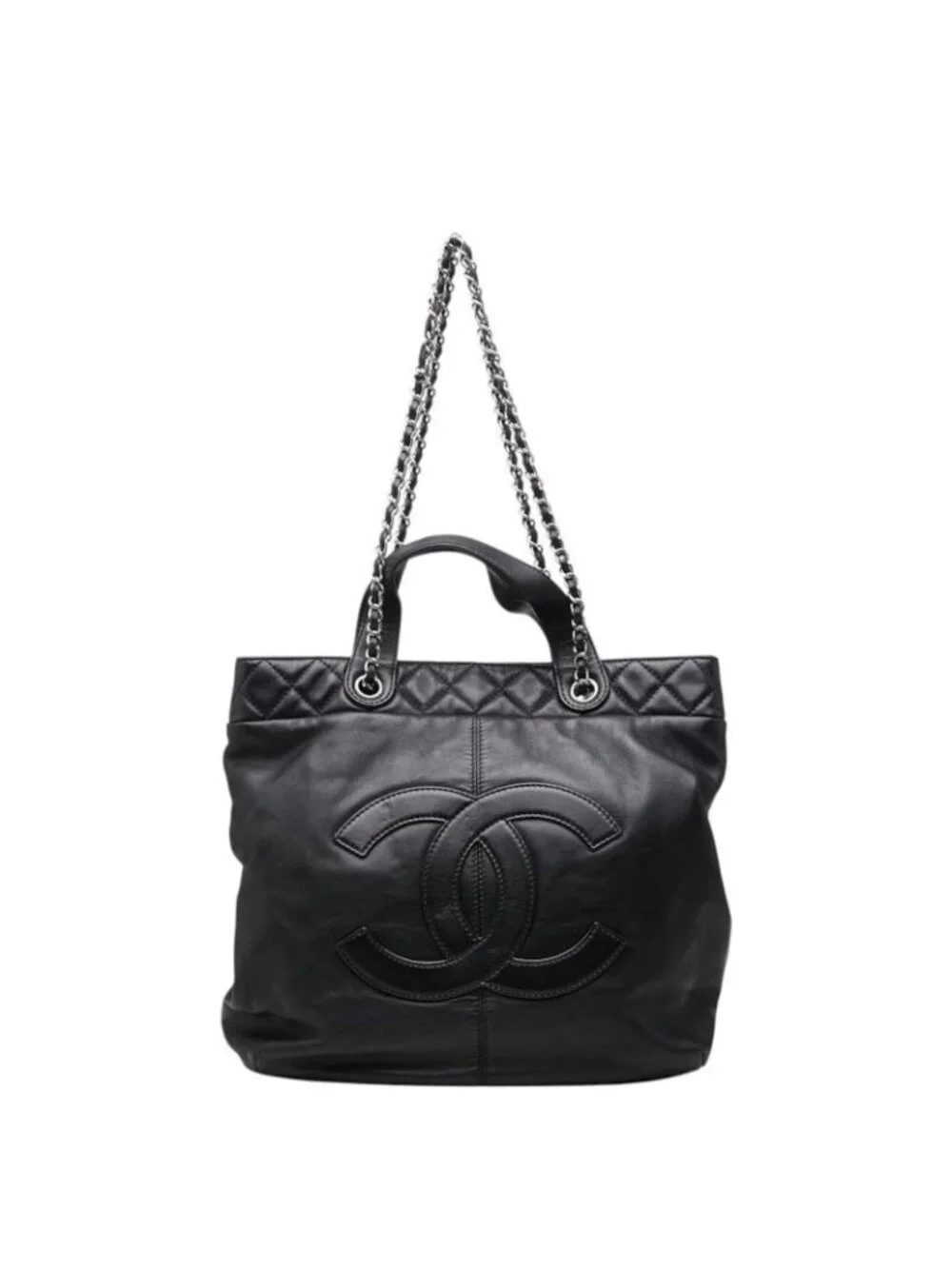 Chanel CC Logo Handbag Chain Tote Black Lambskin